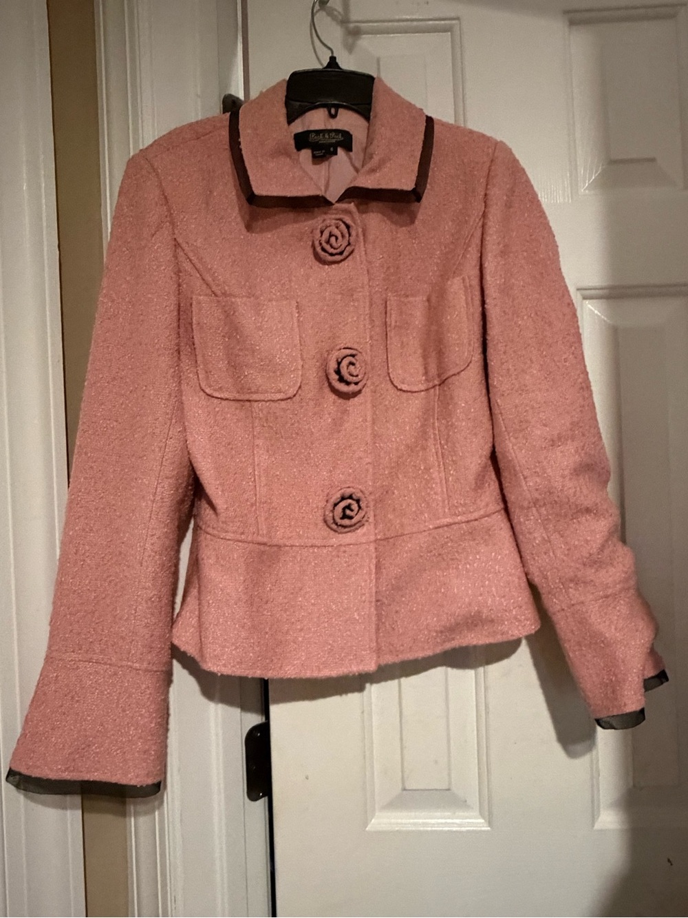 Peck & Peck Pink Wool-Blend Rose Button Coat